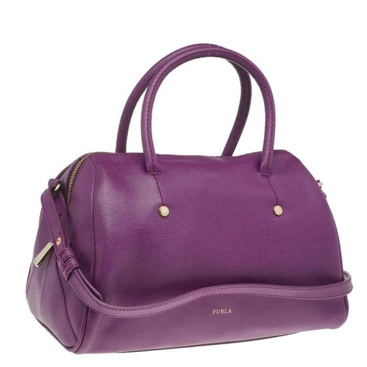 Pre Owned Furla Purple Saffiano Leather Boston Bag