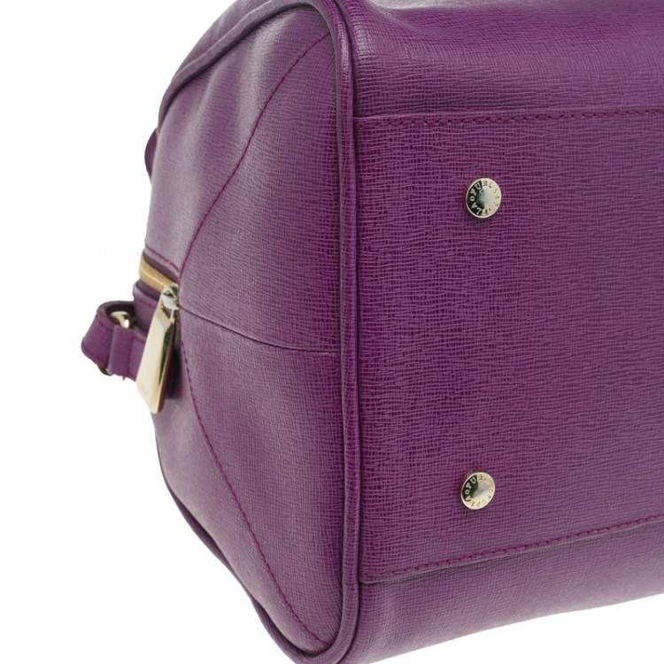 Pre Owned Furla Purple Saffiano Leather Boston Bag