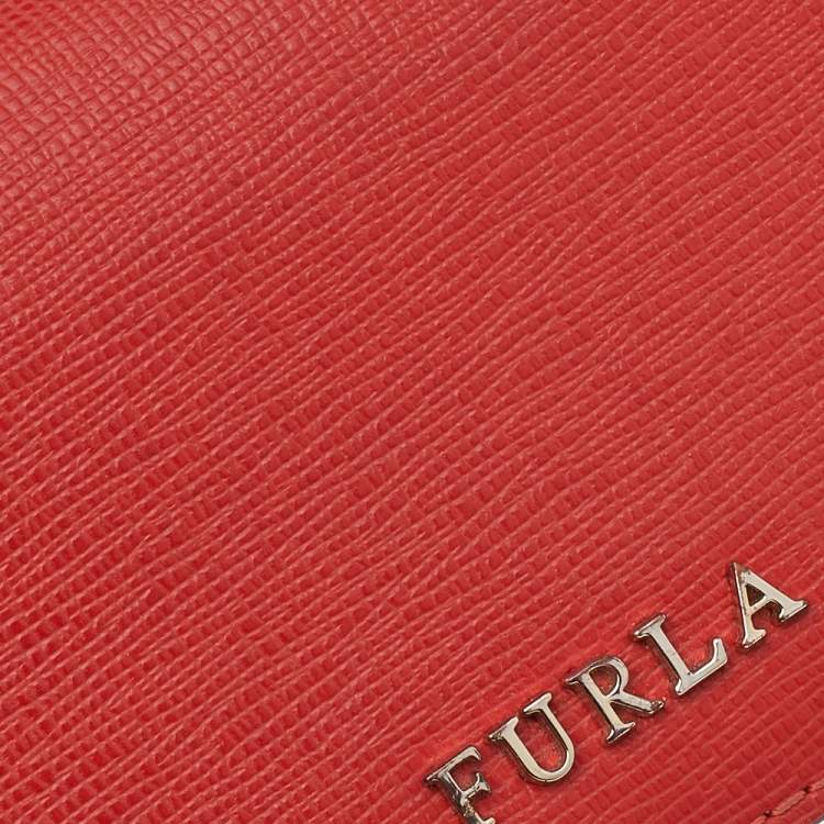 Pre Owned Furla Orange Leather Flap Card Holder
