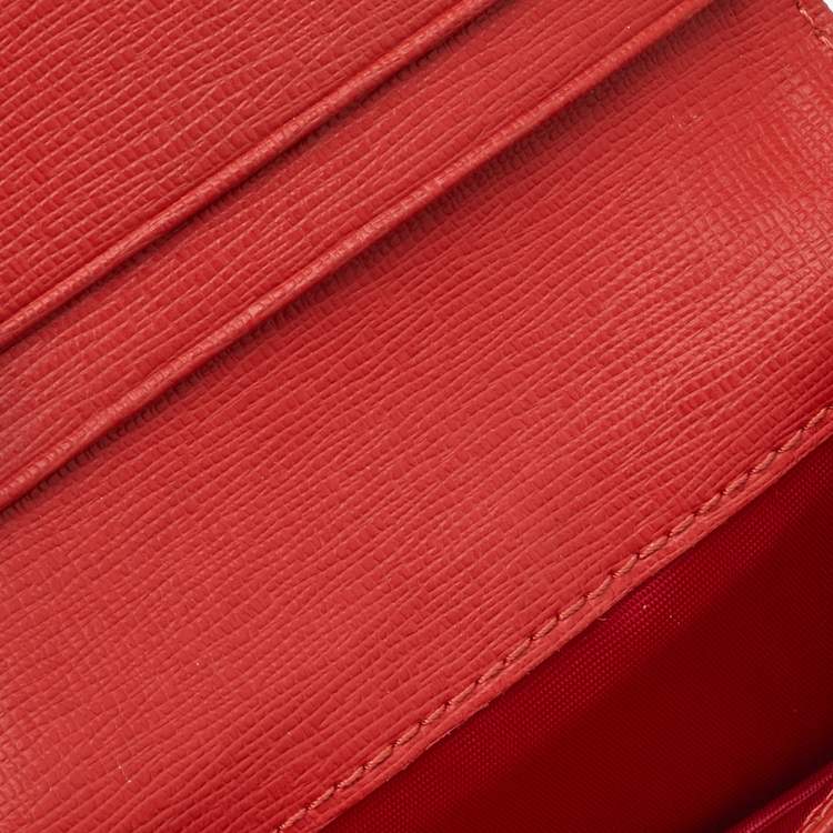 Pre Owned Furla Orange Leather Flap Card Holder
