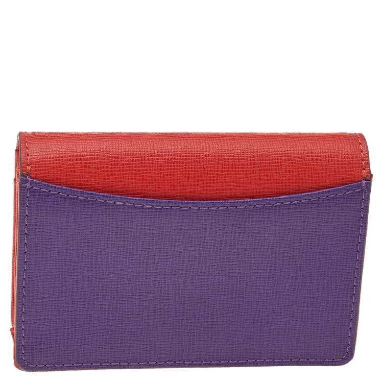 Pre Owned Furla Orange Leather Flap Card Holder