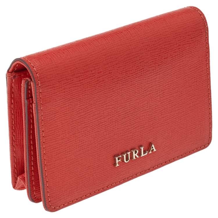 Pre Owned Furla Orange Leather Flap Card Holder
