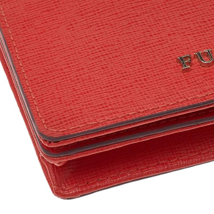 Pre Owned Furla Orange Leather Flap Card Holder