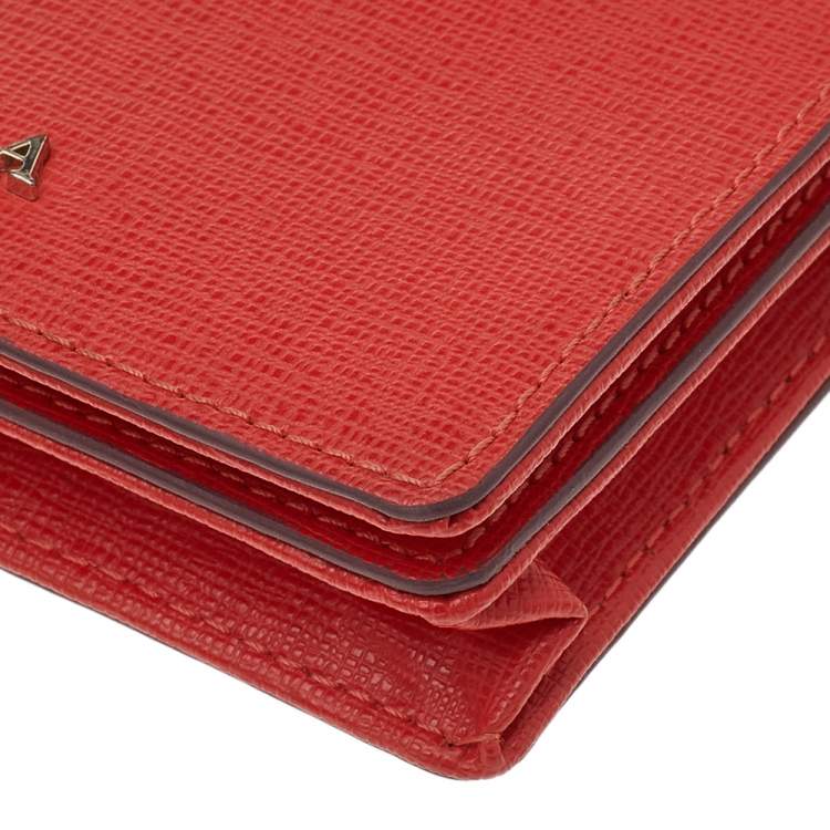 Pre Owned Furla Orange Leather Flap Card Holder