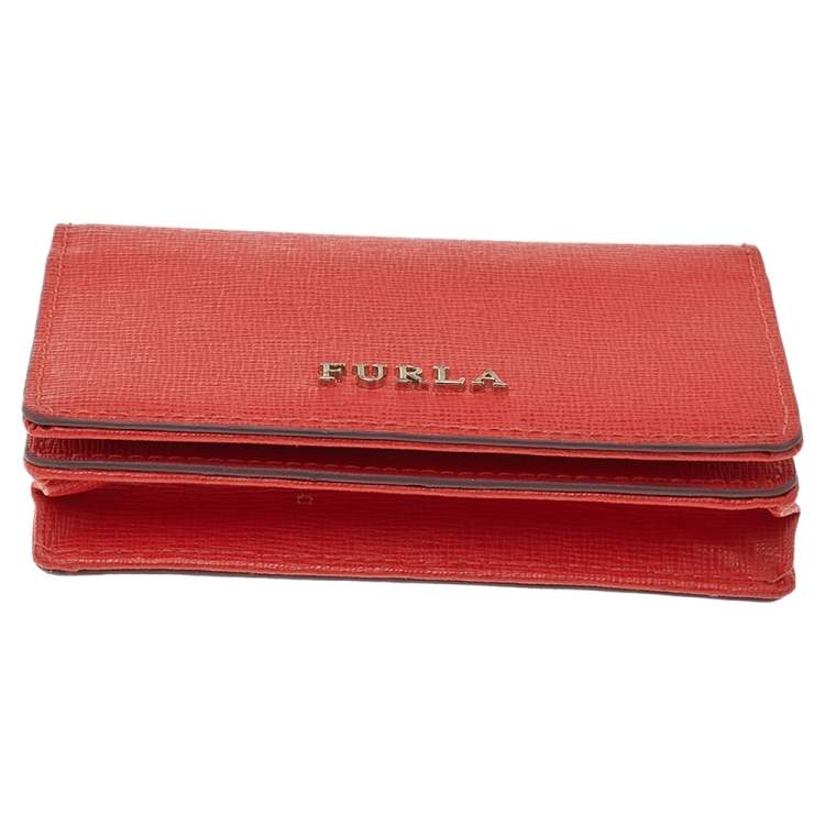 Pre Owned Furla Orange Leather Flap Card Holder
