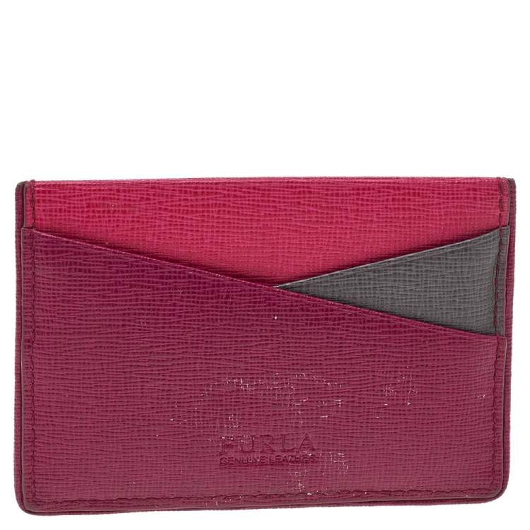 Pre Owned Furla Tricolor Leather Card Holder
