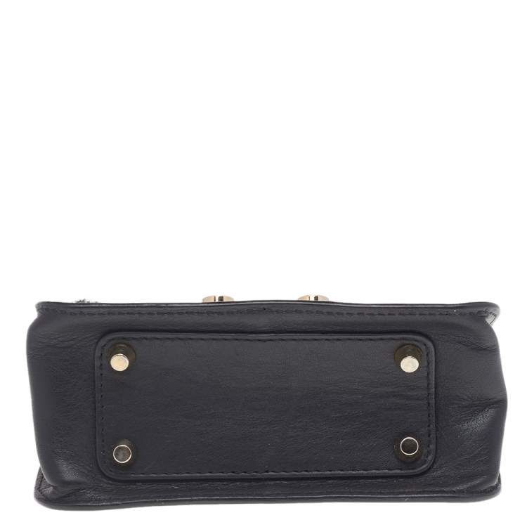 Pre Owned Furla Black Leather And Faux Fur Mini Metropolis Chain Crossbody Bag