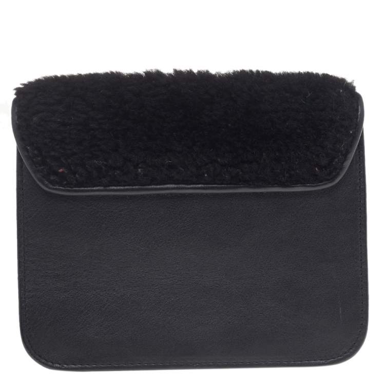 Pre Owned Furla Black Leather And Faux Fur Mini Metropolis Chain Crossbody Bag