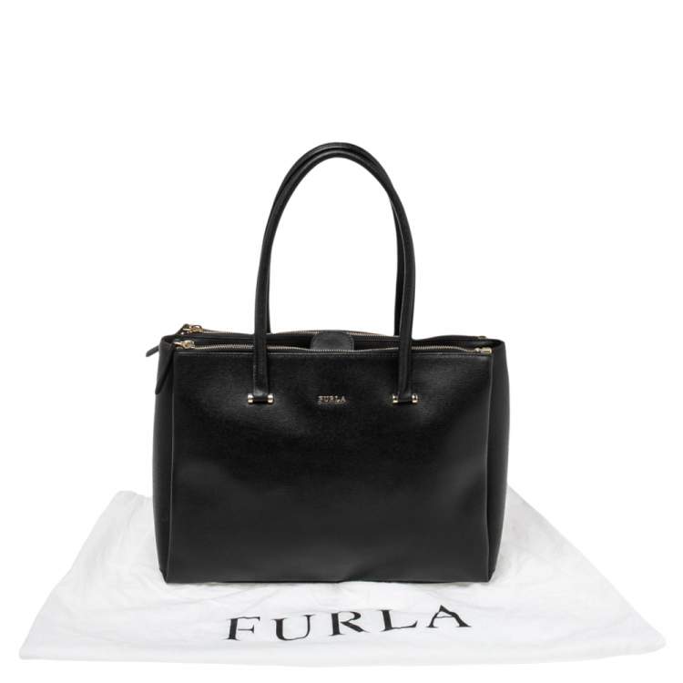 Pre Owned Furla Black Leather Large Lotus Carry All Tote