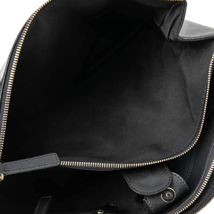 Pre Owned Furla Black Leather Large Lotus Carry All Tote