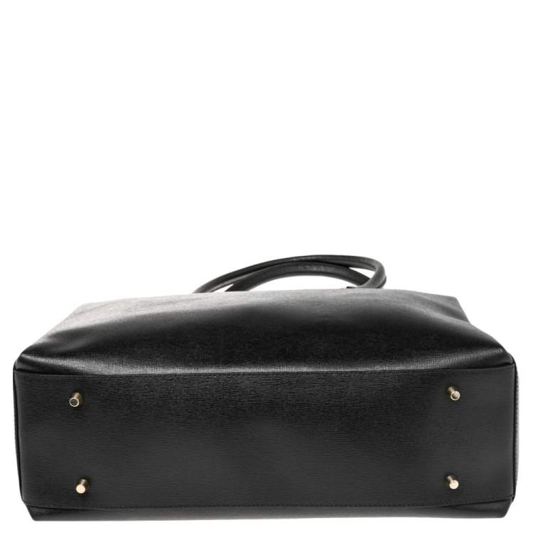 Pre Owned Furla Black Leather Large Lotus Carry All Tote