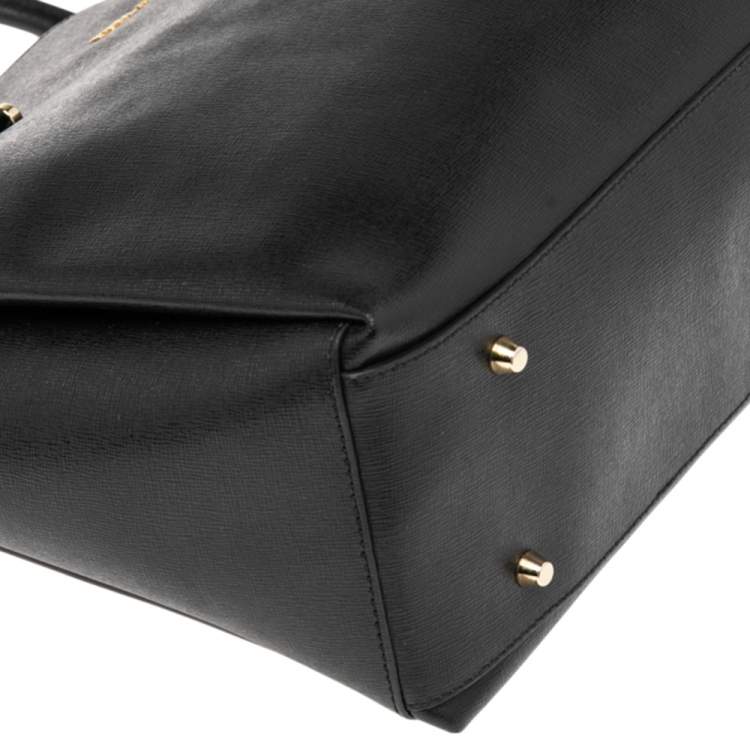 Pre Owned Furla Black Leather Large Lotus Carry All Tote