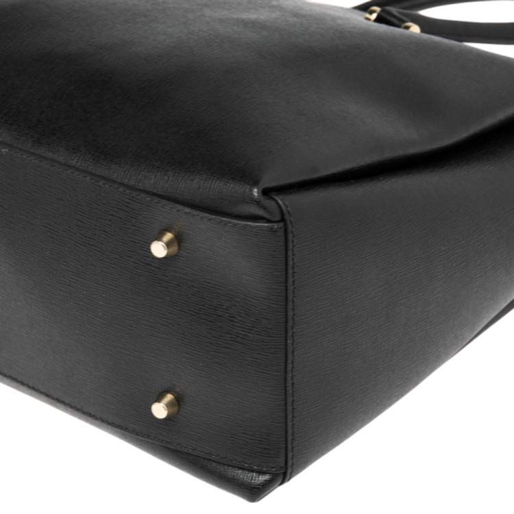 Pre Owned Furla Black Leather Large Lotus Carry All Tote