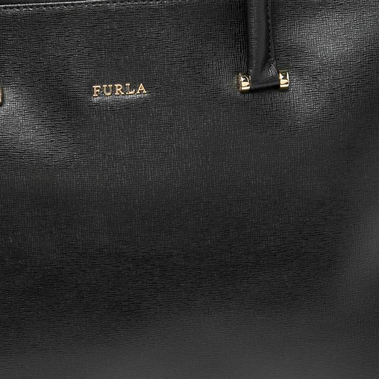Pre Owned Furla Black Leather Large Lotus Carry All Tote