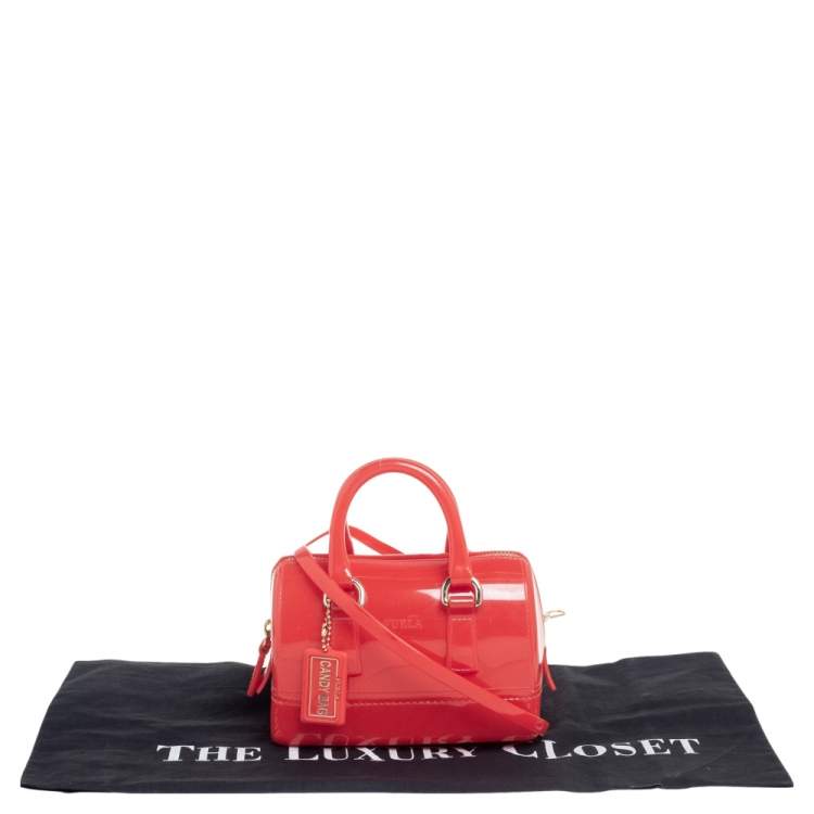 Pre Owned Furla Candy Red Glossy Rubber Mini Candy Satchel