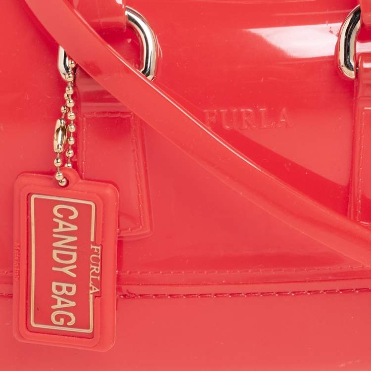Pre Owned Furla Candy Red Glossy Rubber Mini Candy Satchel