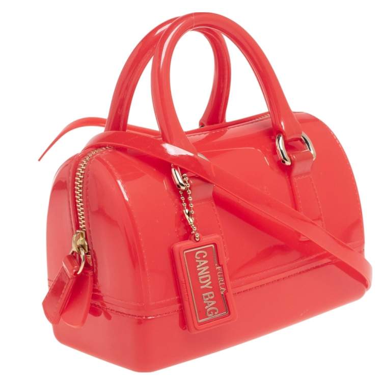 Pre Owned Furla Candy Red Glossy Rubber Mini Candy Satchel