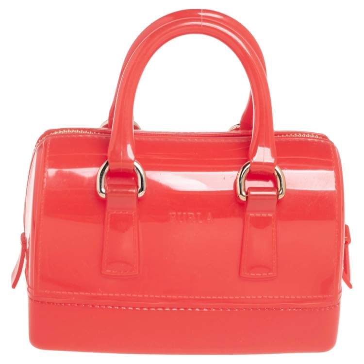 Pre Owned Furla Candy Red Glossy Rubber Mini Candy Satchel