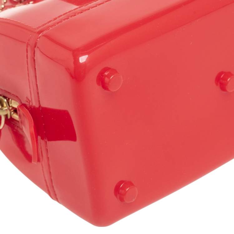 Pre Owned Furla Candy Red Glossy Rubber Mini Candy Satchel
