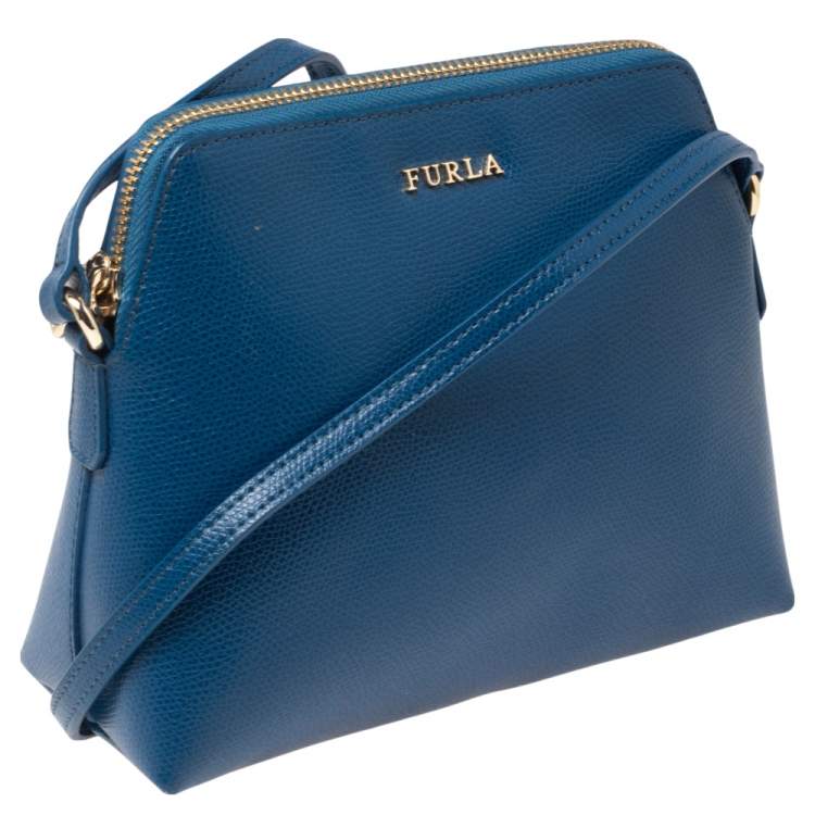 Pre Owned Furla Blue Leather Boheme Crossbody Bag