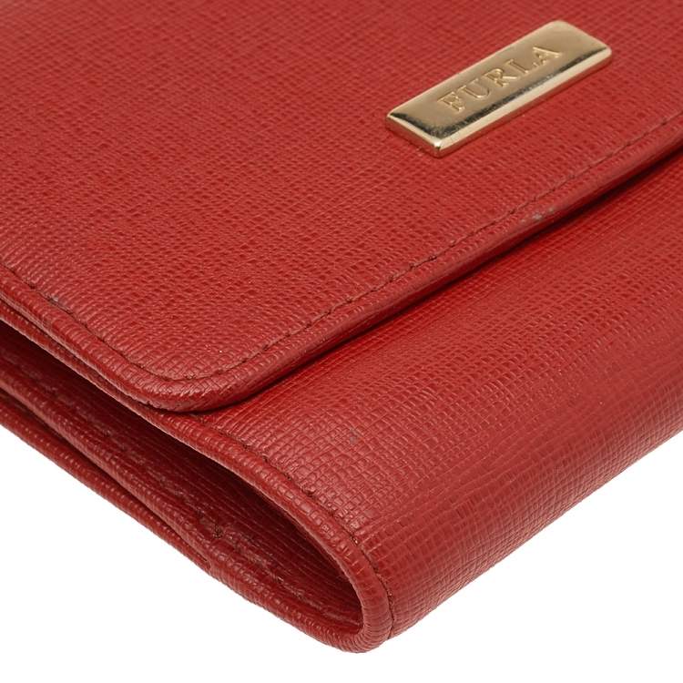 Pre Owned Furla Orange Leather French Wallet
