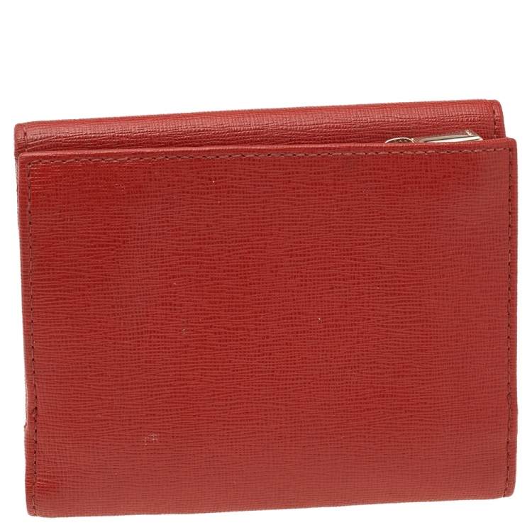 Pre Owned Furla Orange Leather French Wallet