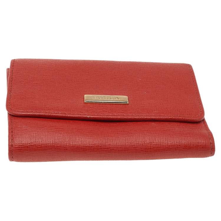 Pre Owned Furla Orange Leather French Wallet