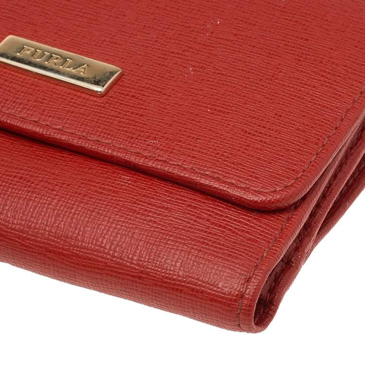 Pre Owned Furla Orange Leather French Wallet