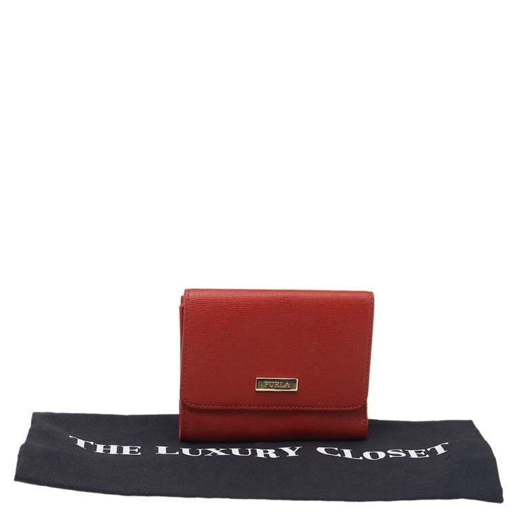 Pre Owned Furla Orange Leather French Wallet