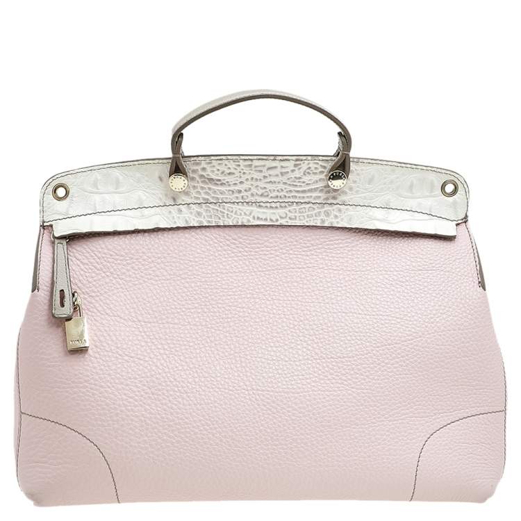 Pre Owned Furla Pink/White Leather Piper Cartella Top Handle Bag