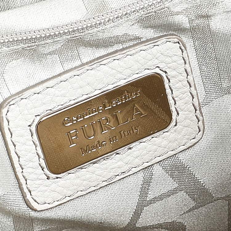 Pre Owned Furla Pink/White Leather Piper Cartella Top Handle Bag