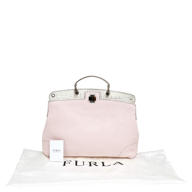 Pre Owned Furla Pink/White Leather Piper Cartella Top Handle Bag