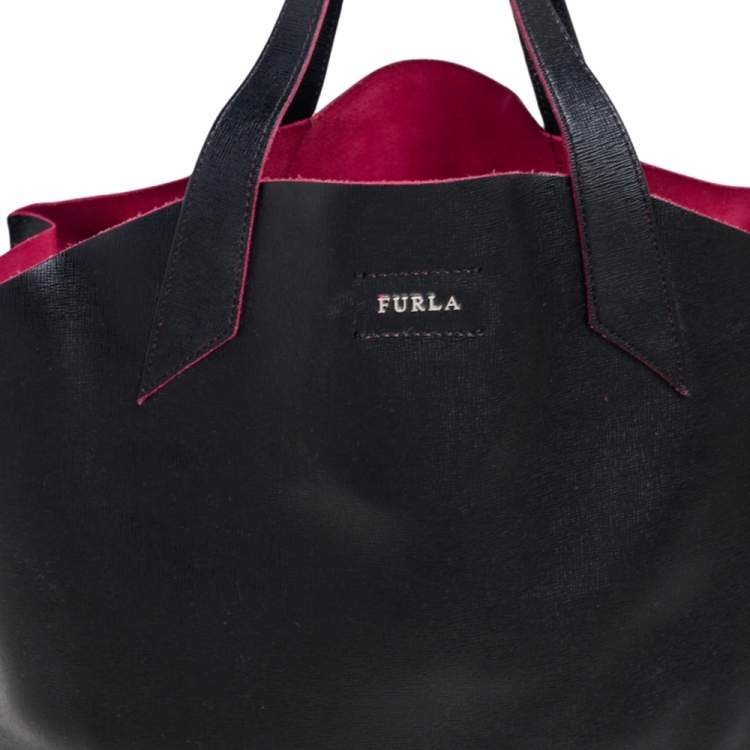 Pre Owned Furla Black Leather Small Jucca Tote