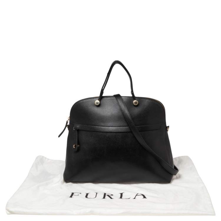 Pre Owned Furla Black Leather Piper Dome Satchel