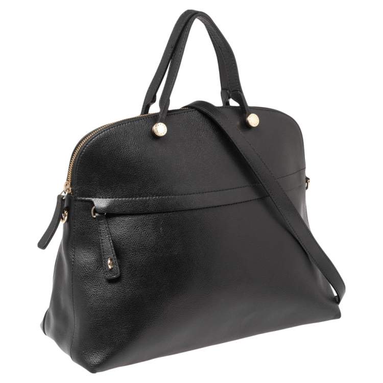 Pre Owned Furla Black Leather Piper Dome Satchel