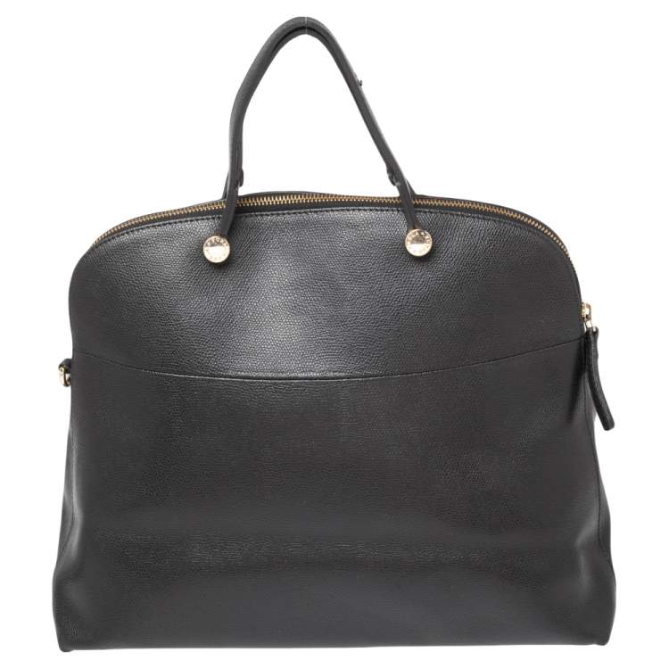 Pre Owned Furla Black Leather Piper Dome Satchel