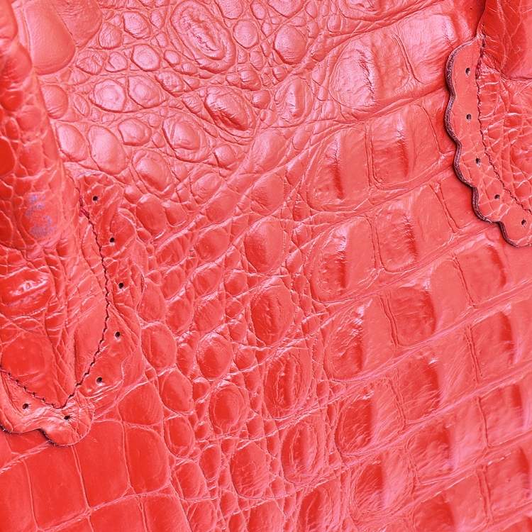 مملوكة مسبقًا Furla Neon Orange Croc Embossed Leather Tote