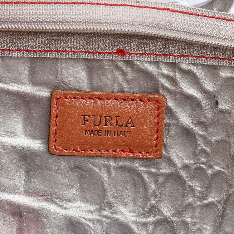 مملوكة مسبقًا Furla Neon Orange Croc Embossed Leather Tote
