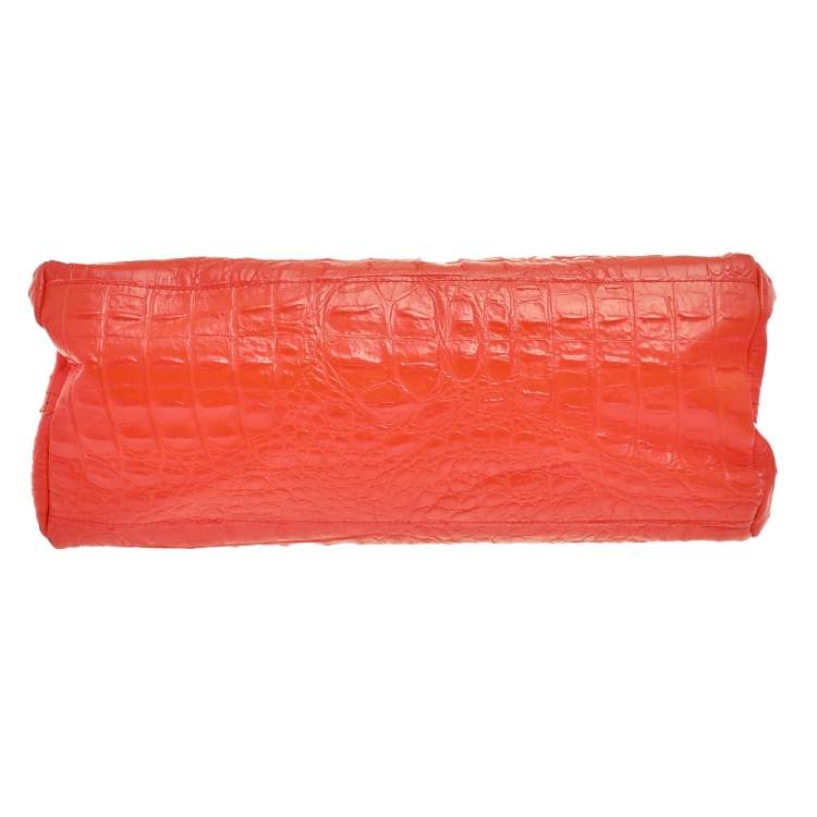 مملوكة مسبقًا Furla Neon Orange Croc Embossed Leather Tote