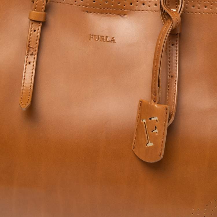 Pre Owned Furla Brown Perforated Leather Tote