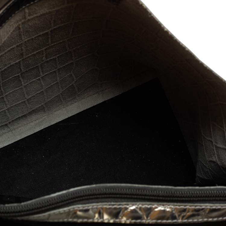مملوكة مسبقًا Furla Metallic Silver Croc Embossed Leather Devide It Tote