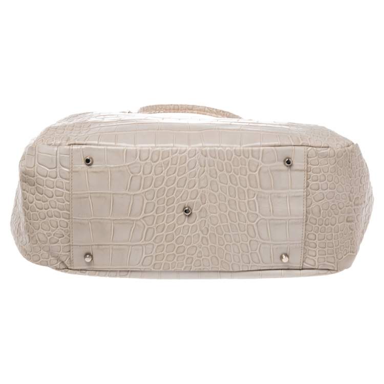 Pre Owned Furla Beige Croc Embossed Leather Tote