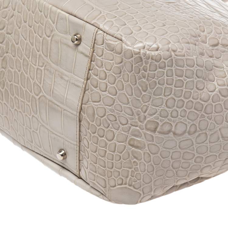 Pre Owned Furla Beige Croc Embossed Leather Tote