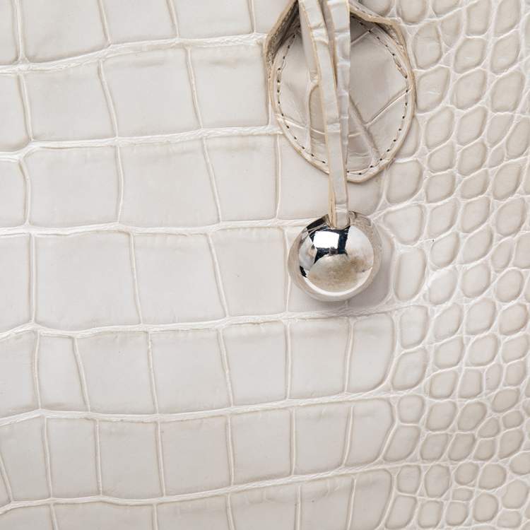 Pre Owned Furla Beige Croc Embossed Leather Tote