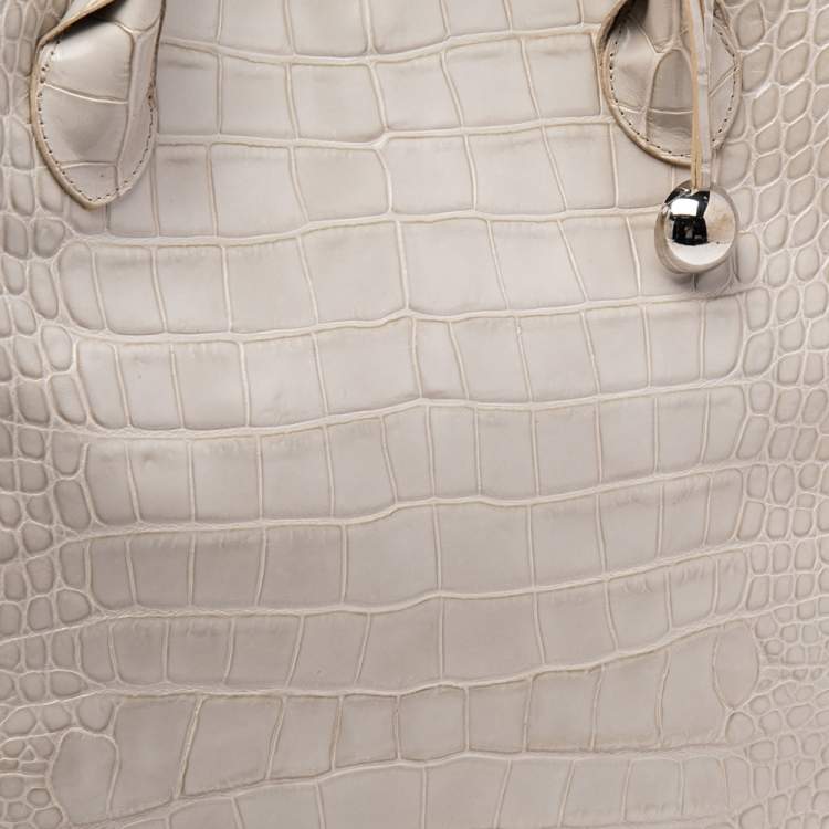 Pre Owned Furla Beige Croc Embossed Leather Tote