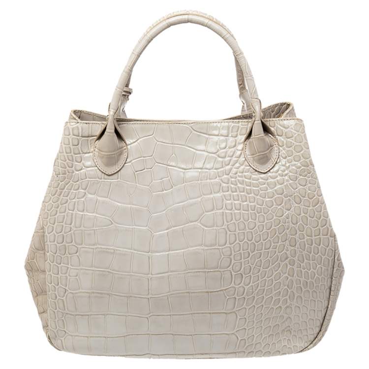 Pre Owned Furla Beige Croc Embossed Leather Tote