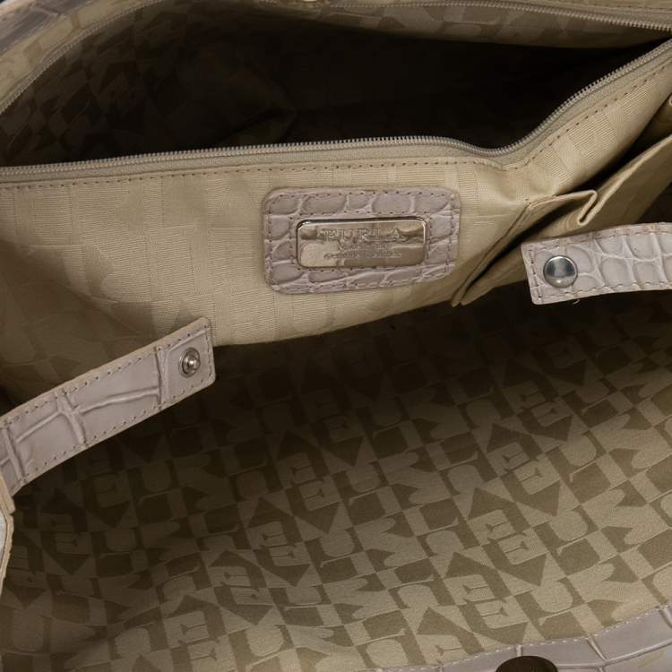 Pre Owned Furla Beige Croc Embossed Leather Tote