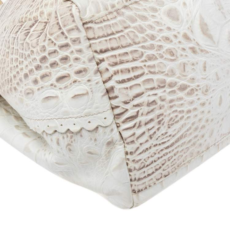 Pre Owned Furla White/Beige Croc Embossed Leather Tote
