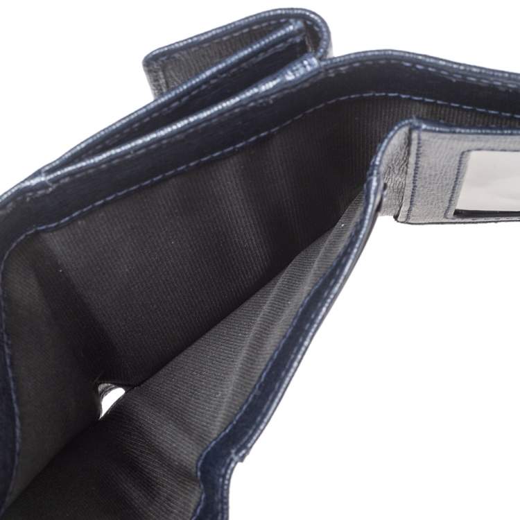 Pre Owned Furla Navy Blue Leather Trifold Wallet