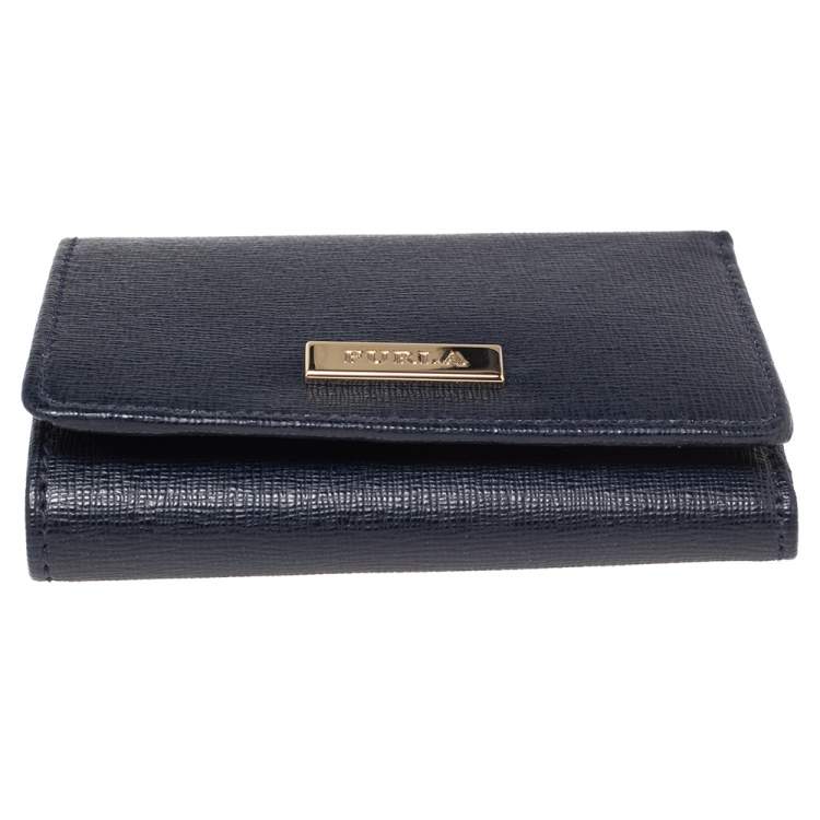 Pre Owned Furla Navy Blue Leather Trifold Wallet